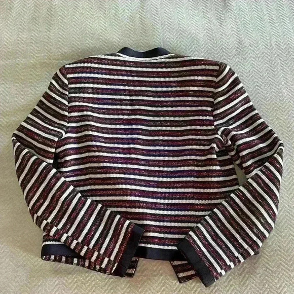 WORTH Blue And Maroon Striped Career Blazer Suit Jacket Pockets With Zippers - Picture 5 of 5